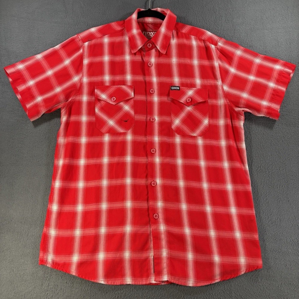 Dixxon Third Street Shirt Mens L Red Plaid Short Sleeve Bamboo Button Up *FLAWED